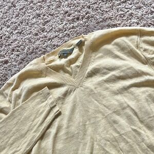 JL Powell Mens V-Neck Sweater M Pale Yellow Long Sleeve Sporting Life Pullover